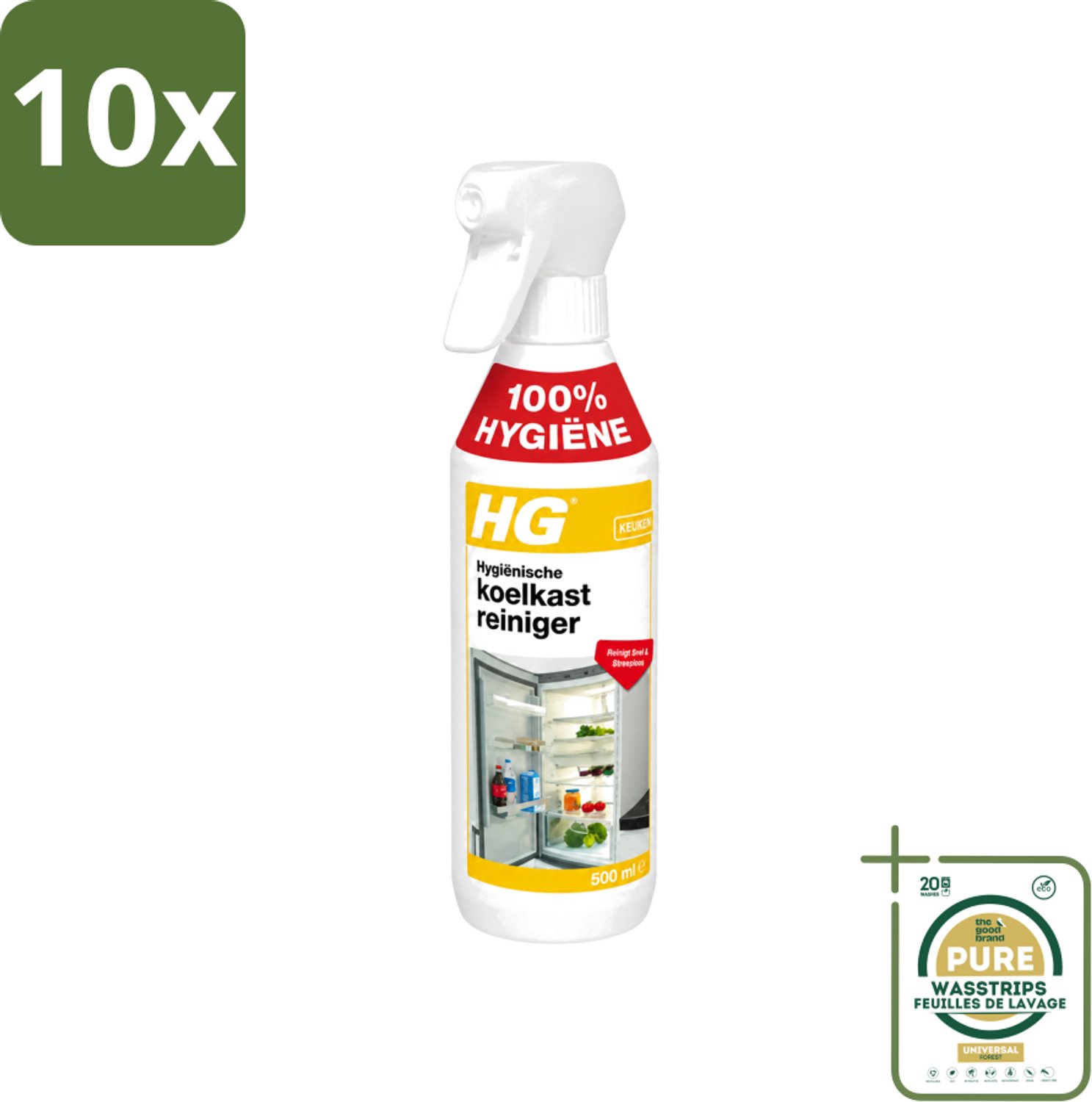 10 x HG - Hygiënische Koelkastreiniger - Reinigt Snel & Streeploos - 500 ml - Wasstrips - Koelkast Reinigen - Koelkast Reinigingsmiddel - Hygiënische Koelkastreiniger - Koelkast Reinigen Zonder Afspoelen - Koelkast Reinigen Snel