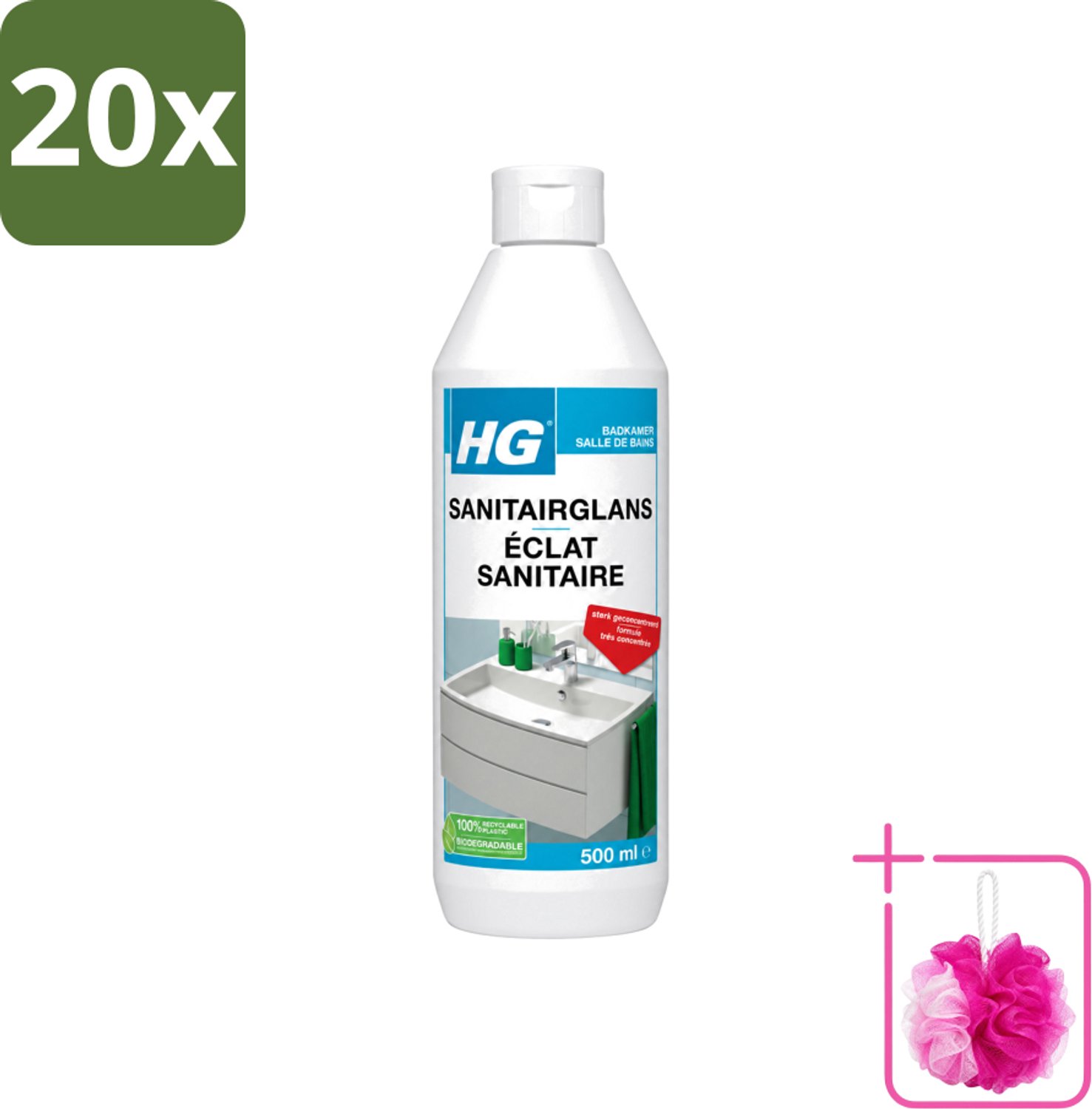 20 x HG - Badkamer - Badkamerreiniger - Extra Glans - Sterk Geconcentreerd - 500 ml - Bulkverpakking - Badkamerreiniger - Douchemop - Badkamer schoonmaken