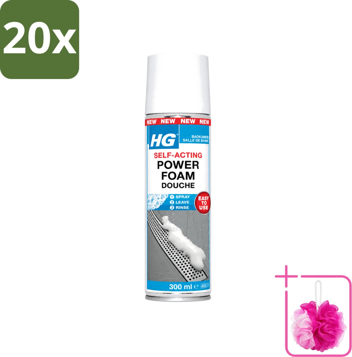 20 x HG - Badkamer - Badkamerreiniger - Power Foam Douche - Zelf-Activerend - 300 ml - Bulkverpakking - Badkamerreiniger - Douchemop - Schuimreiniger