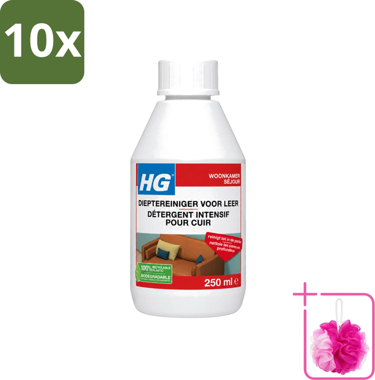 10 x HG - Dieptereiniger Voor Leer - Veilig & Milde Reiniging - 250 ml - Bulkverpakking - Leer reinigen - Douchemop - Leer reiniger