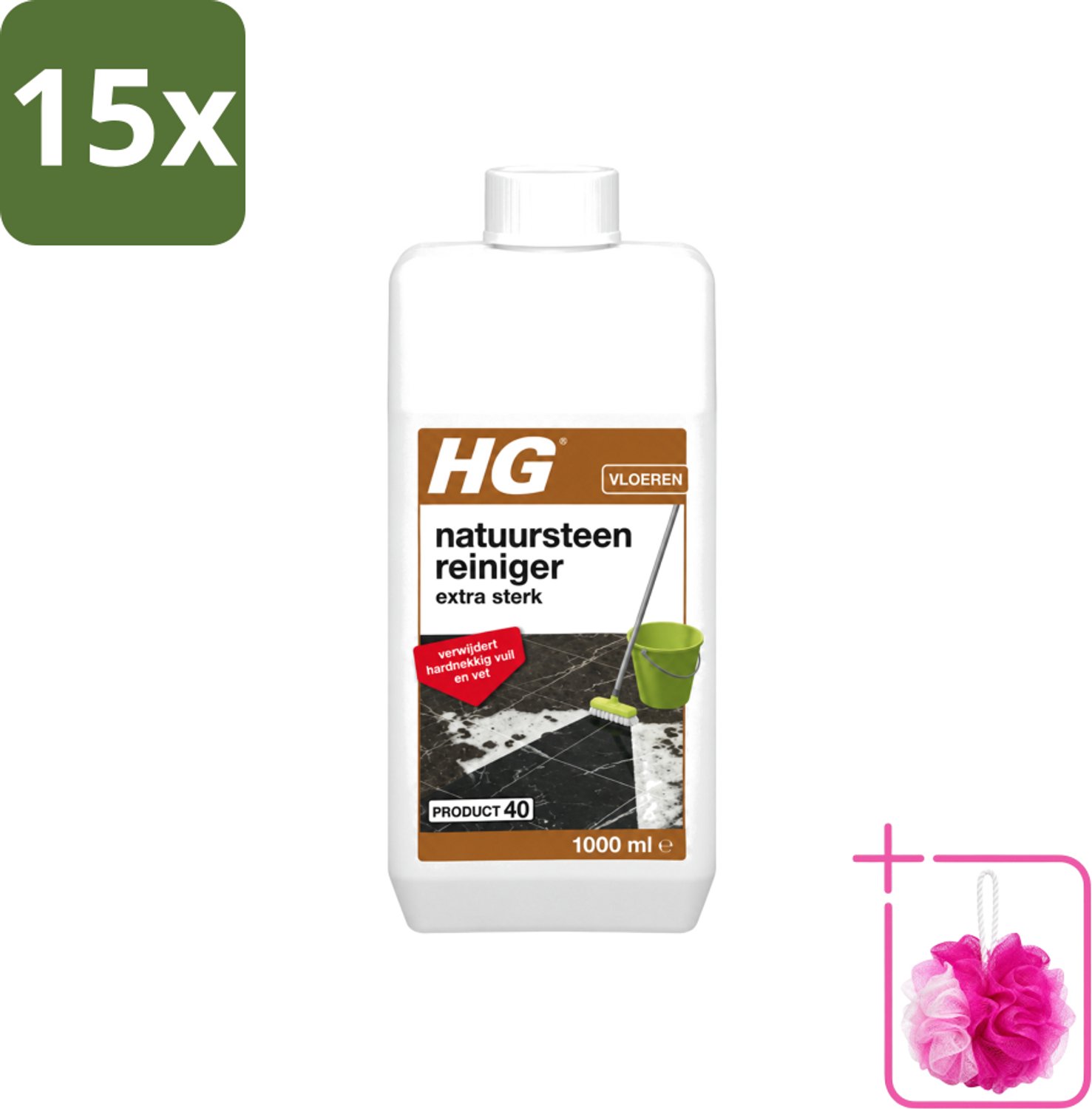 15 x HG - Natuursteenreiniger - Extra Sterk - Verwijdert Hardnekkig Vuil & Vet - 1L - Bulkverpakking - Natuursteen reinigen - Douchemop - Vet verwijderen