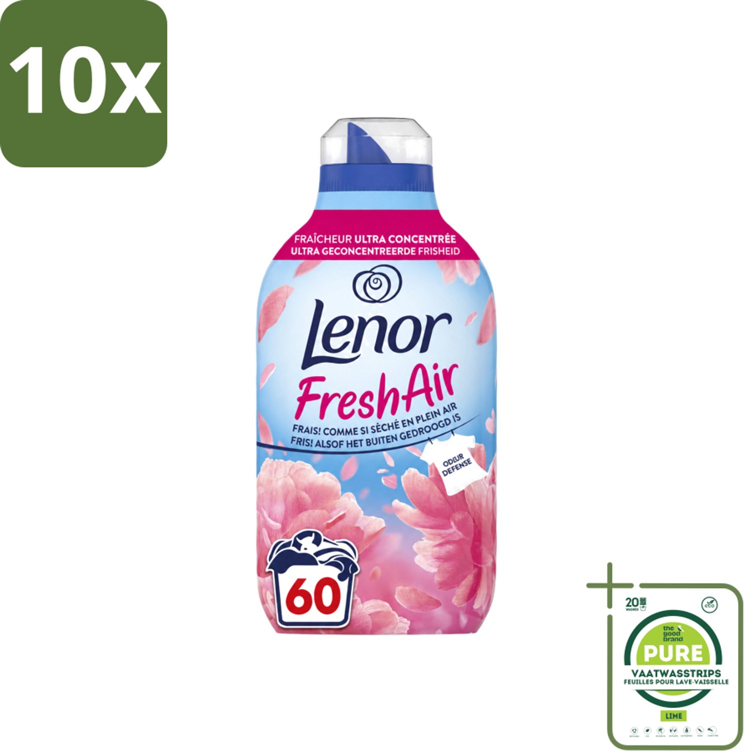 10 x Lenor – Wasverzachter – Bloesem – 60 Wasbeurten – 840 ml - Grootverpakking - Vaatwasstrips - Wasverzachter - Buitenluchtfrisheid - Bloesemgeur - Wasgoed - Geur