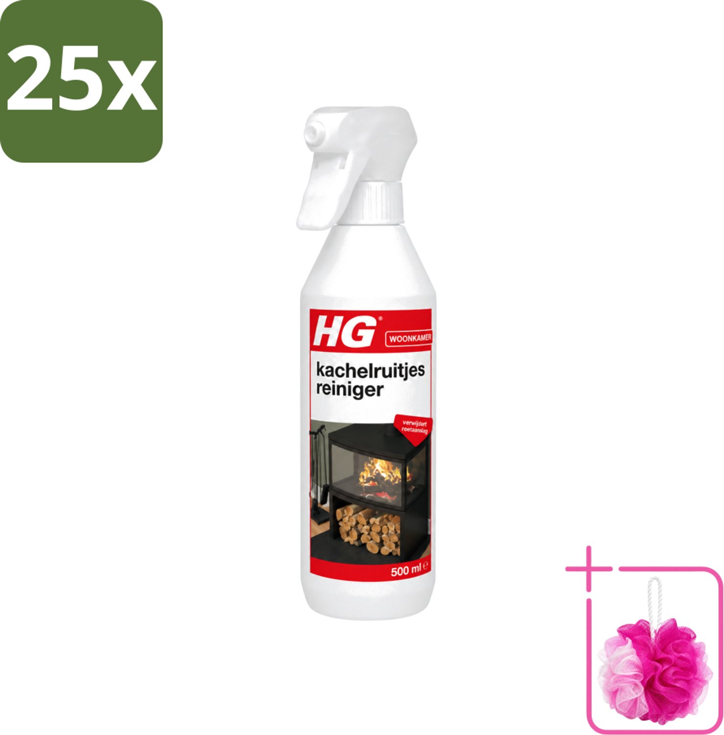 25 x HG - Kachelruitjesreiniger - Verwijdert Roetaanslag - 500 ml - Bulkverpakking - Kachelruiten reinigen - Douchemop - Roet verwijderen
