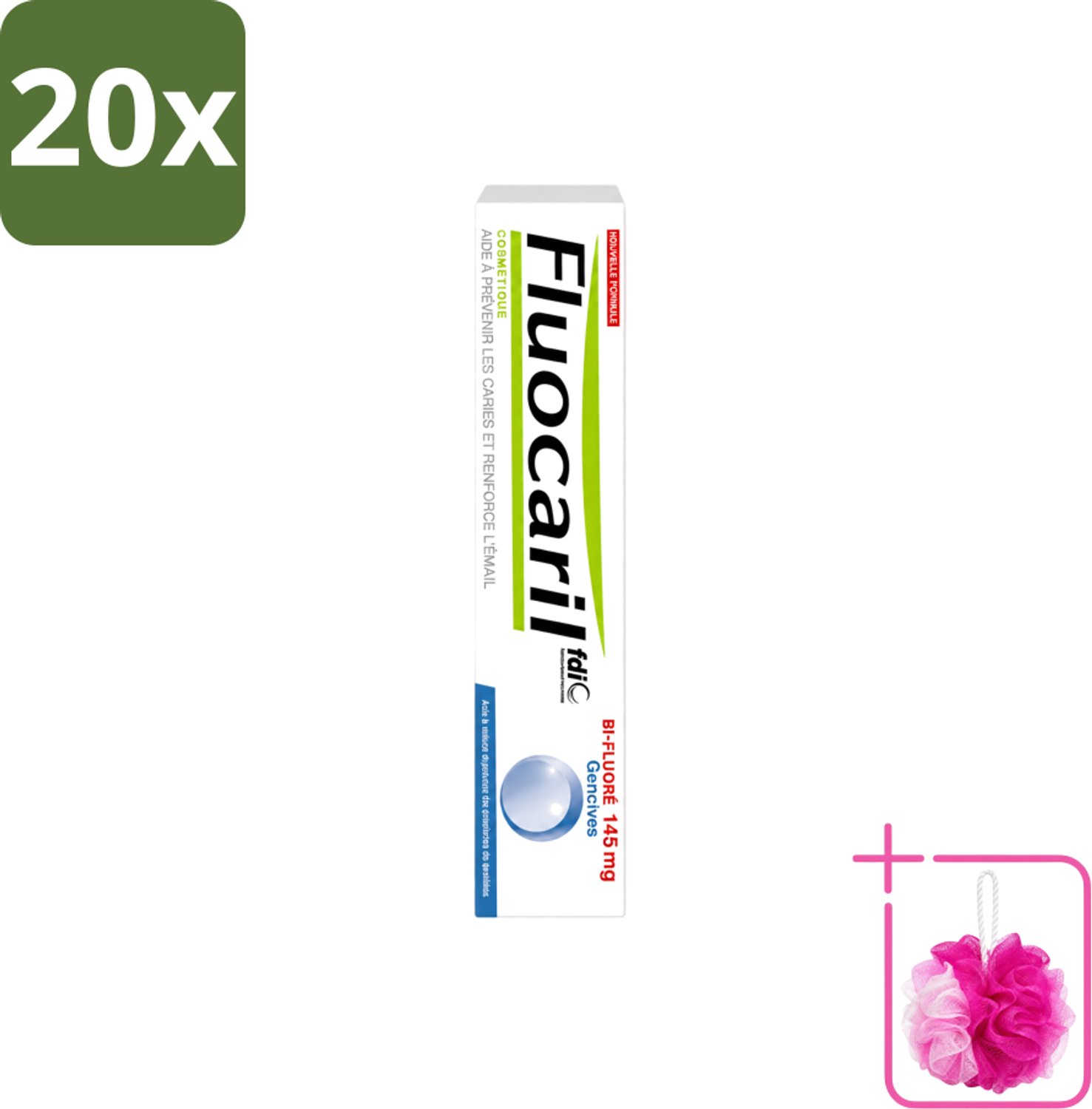 20 x Fluocaril - Tandpasta - Met Fluoride - 75 ml - Bulkverpakking - Fluoride tandpasta - Douchemop - Tanden beschermen