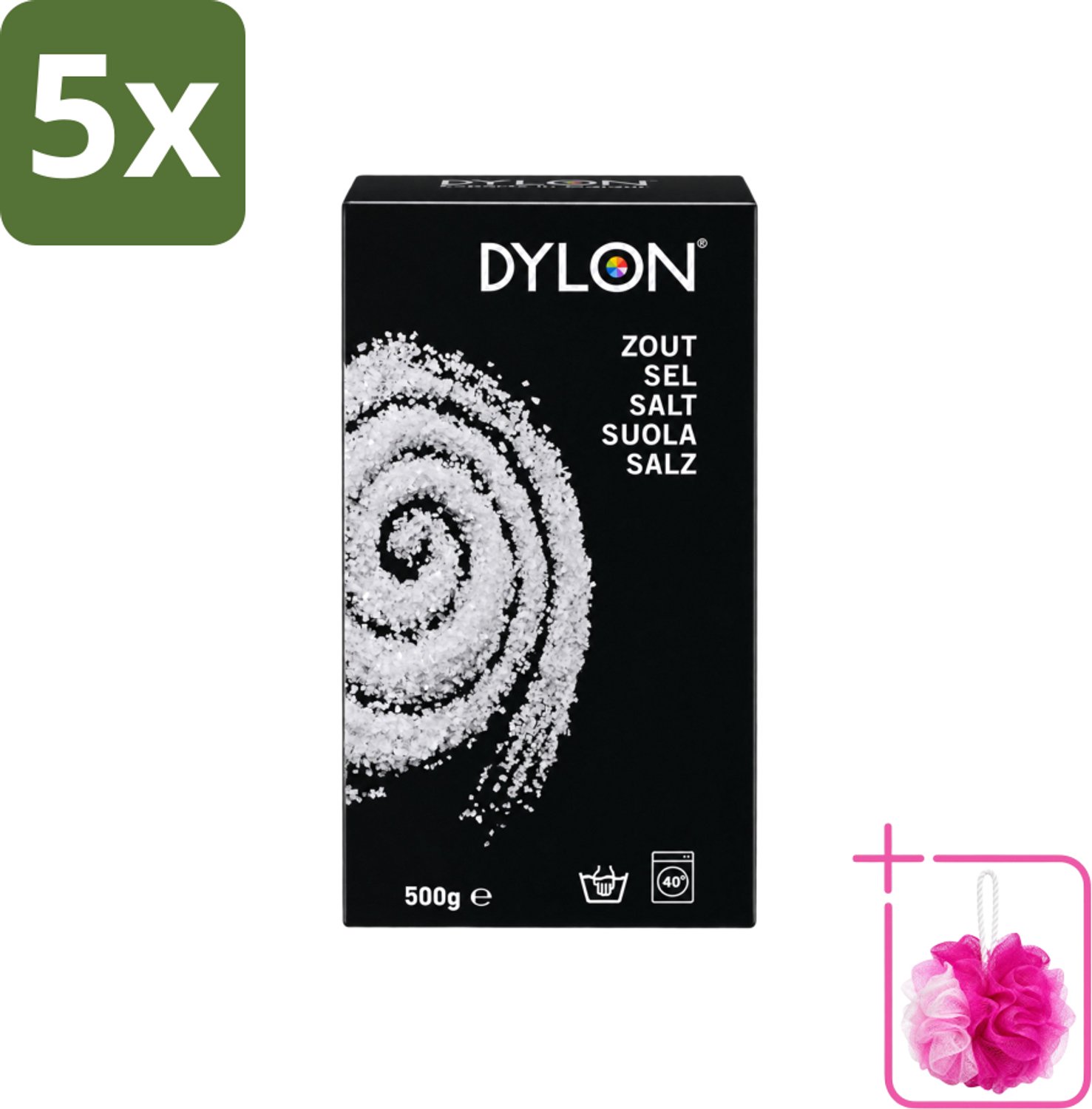 5 x Dylon - Zout - Voor Handwas Textielverf - Optimale Kleurresultaten - 500g - Bulkverpakking - Textielverf - Douchemop - Handwas