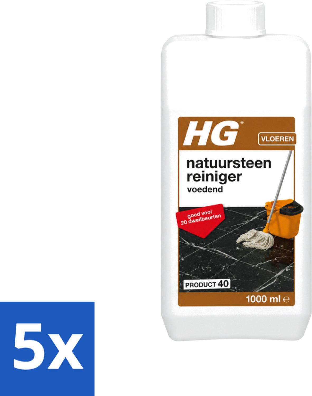 5 x HG - Natuursteenreiniger - Hydraterend - Voor Regelmatige Reiniging - 20 Dweilbeurten - 1L - Voordeelverpakking - 5 stuks