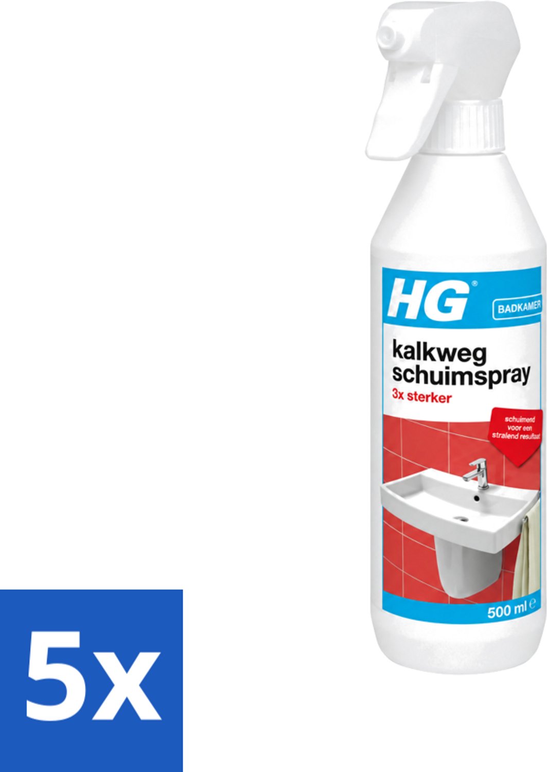 5 x HG - Badkamer - Kalkweg Schuimspray - 3x Sterker - Schuimend - 500 ml - Voordeelverpakking - 5 stuks