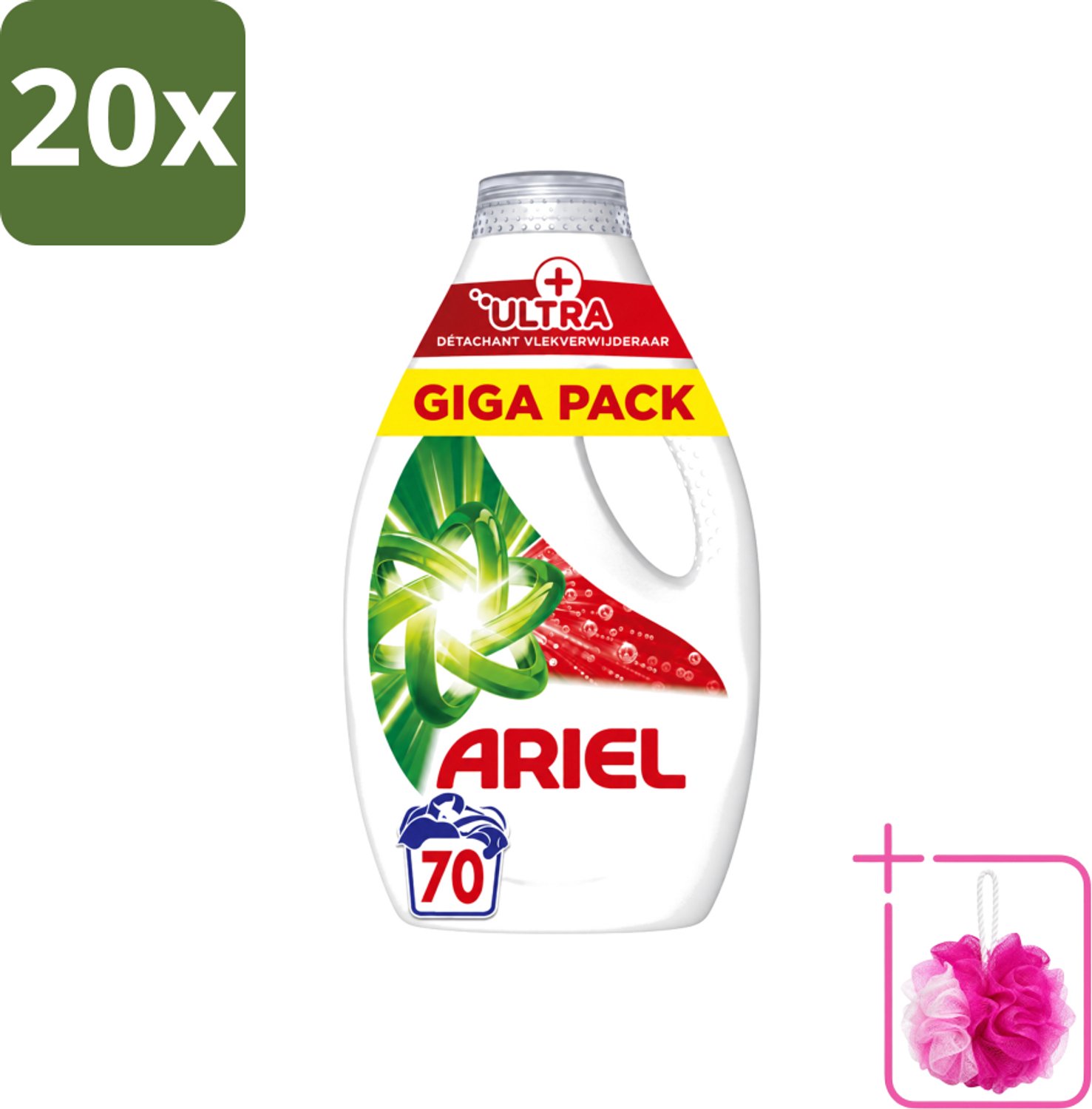 20 x Ariel – Vloeibaar Wasmiddel – Ultra Vlekverwijderaar – 3150 ml – 70 wasbeurten - Bulkverpakking - Vlekverwijderaar - Douchemop - Wasmiddel