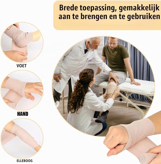Set van 8 Herbruikbare Compressiebandages voor Ondersteuning van Enkel, Knie, Pols en Voet - Wasbaar en Elastisch met Zelfsluitende Clips (5/7.5/10/15cm) x 4.5m — afbeelding 3