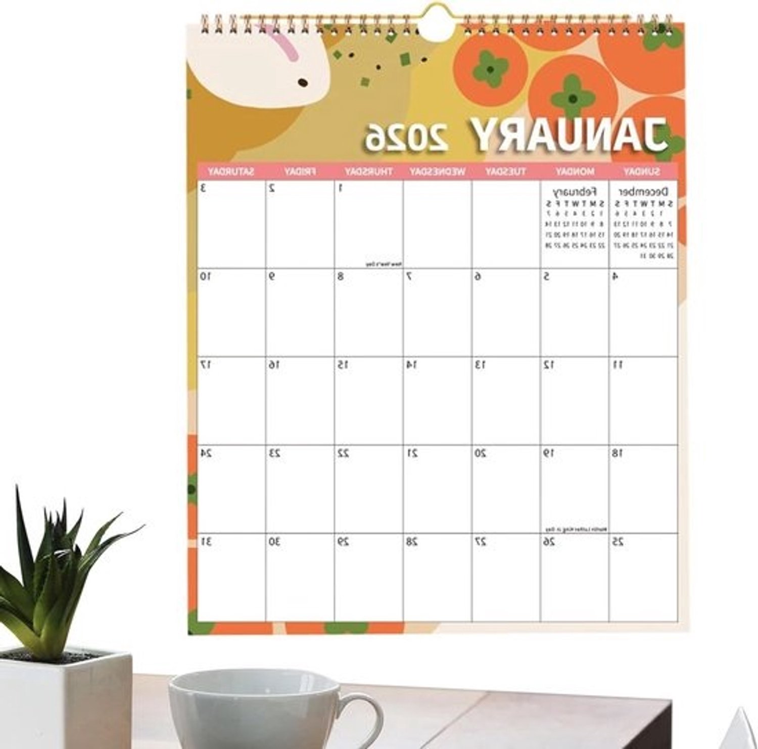 Kalender 2026 - Muurkalender Planner - Afspraken Inplannen - Groot Rooster - 37 x 29.5 cm - Multicolor