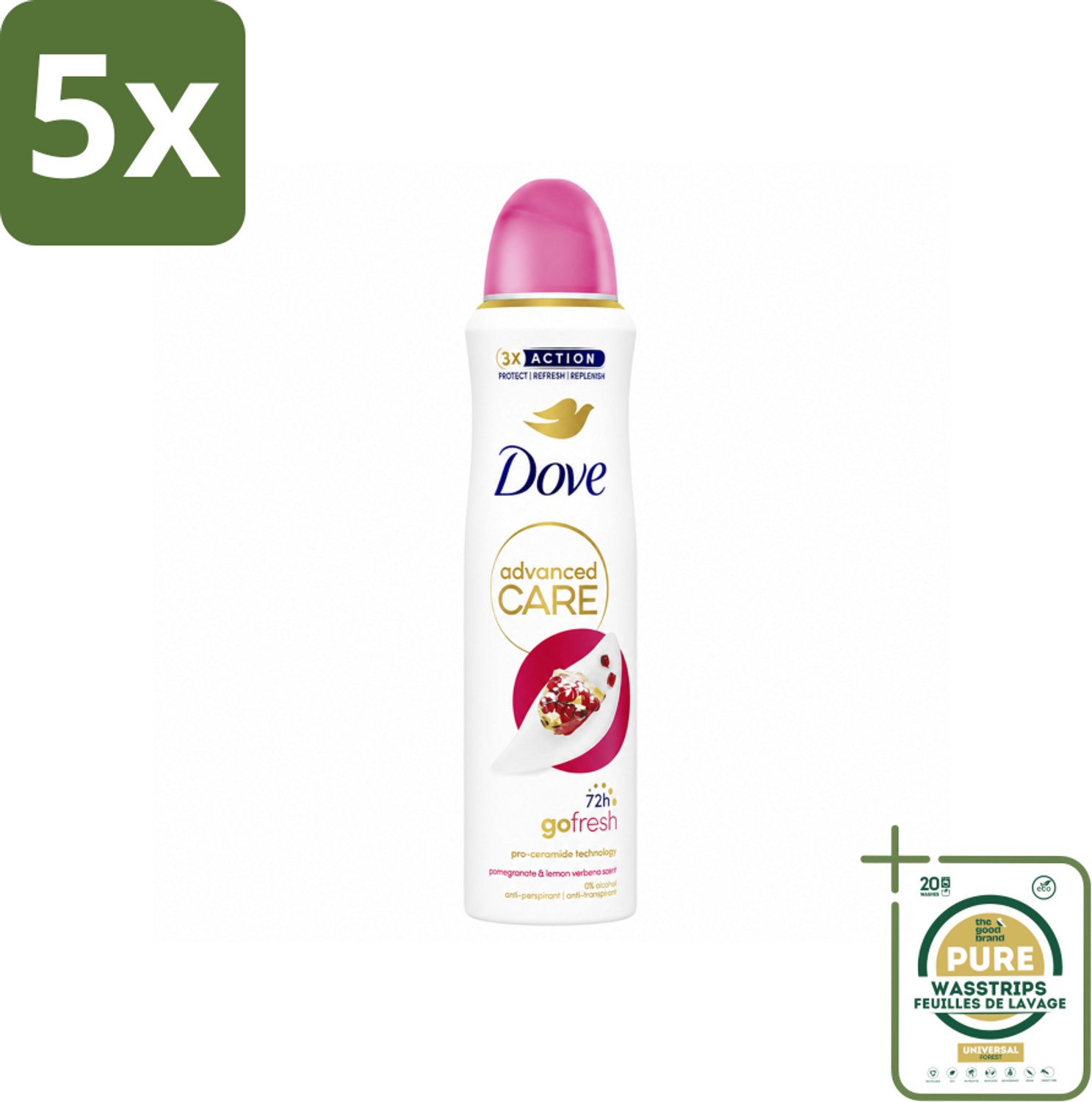 5 x Dove Deodorant Spray - Granaatappel & Citroenverbena - 150 ml - Wasstrips - Deodorant Spray - Anti-Transpirant - Geur - Zweetbehandeling - Okselhuid Verzorging