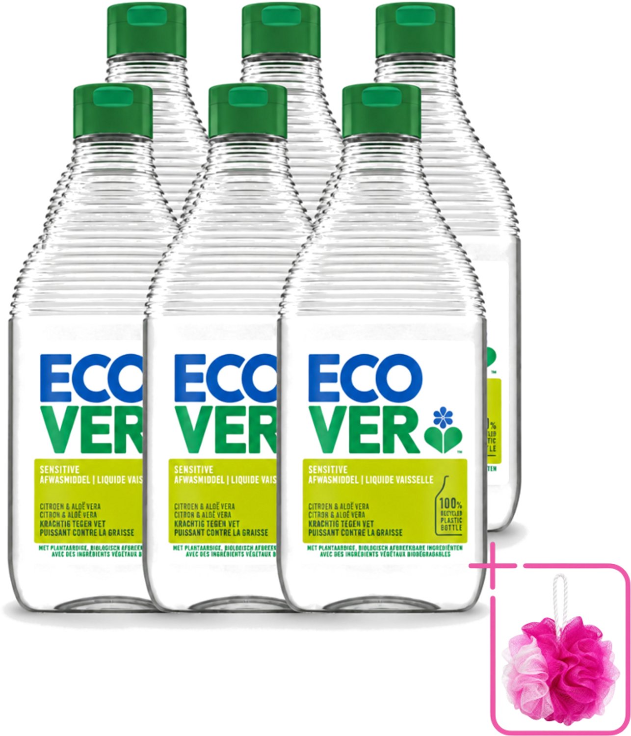 6 x Ecover - Afwasmiddel - Citroen & Aloë Vera - 450 ml - Bulkverpakking - Afwasmiddel citroen aloë vera - Douchemop - Milieuvriendelijk afwassen
