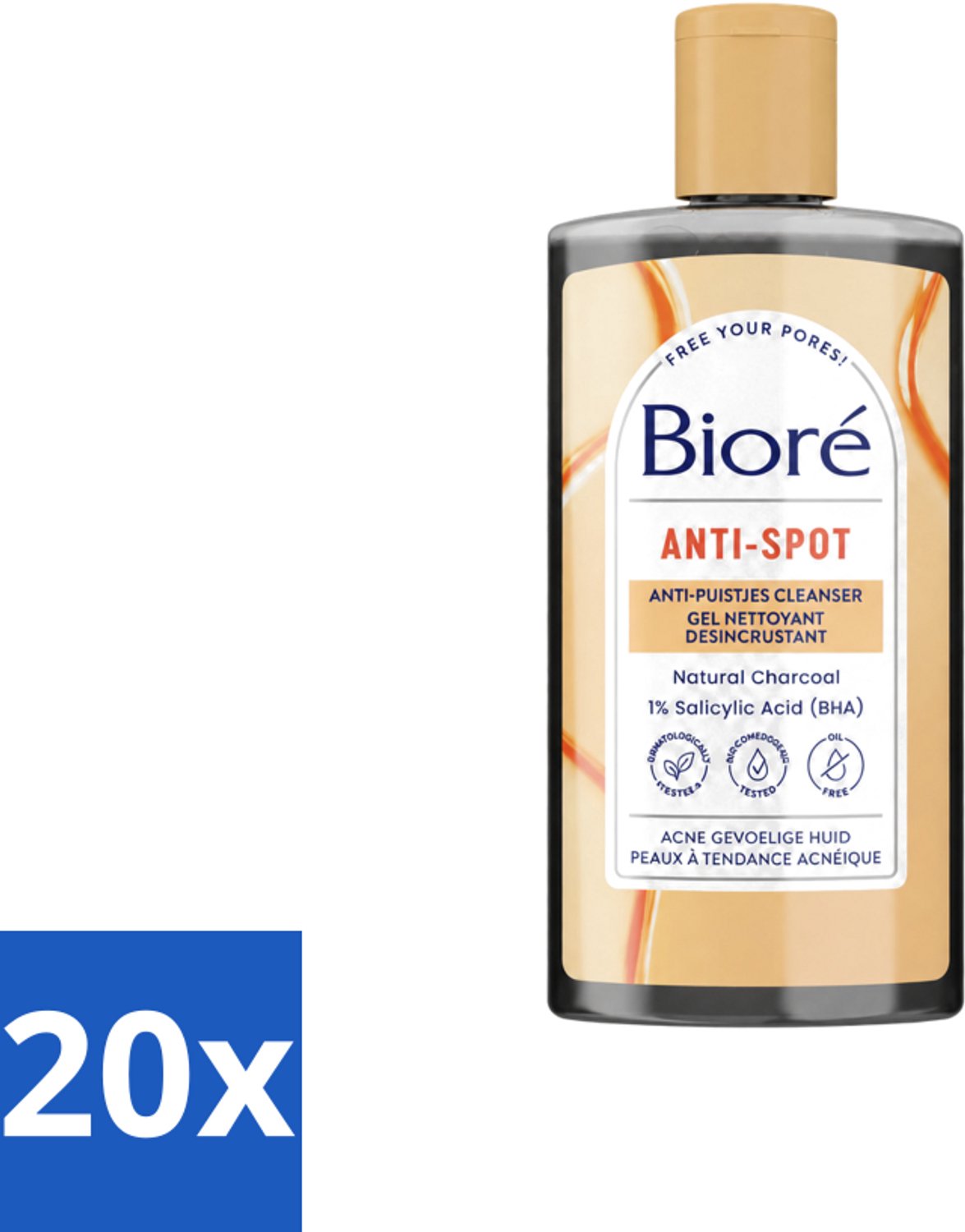 20 x Bioré – Houtskool Anti-Puistjes Reinigingsgel – Gezichtsreiniger – 200 ml - Voordeelverpakking - 20 stuks