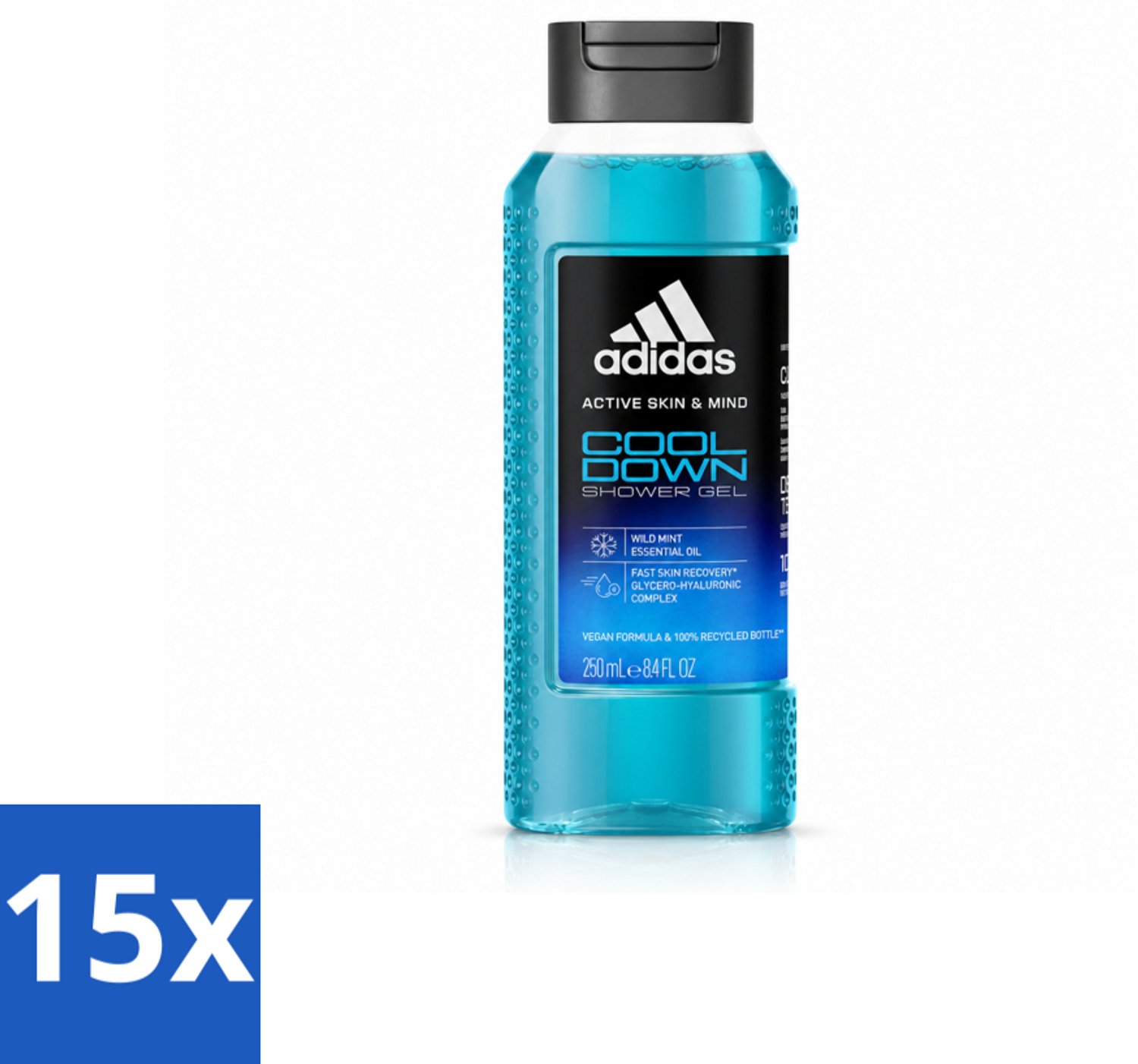 15 x Adidas – Douchegel – Active Skin & Mind Cool Down – 250 ml - Voordeelverpakking - 15 stuks