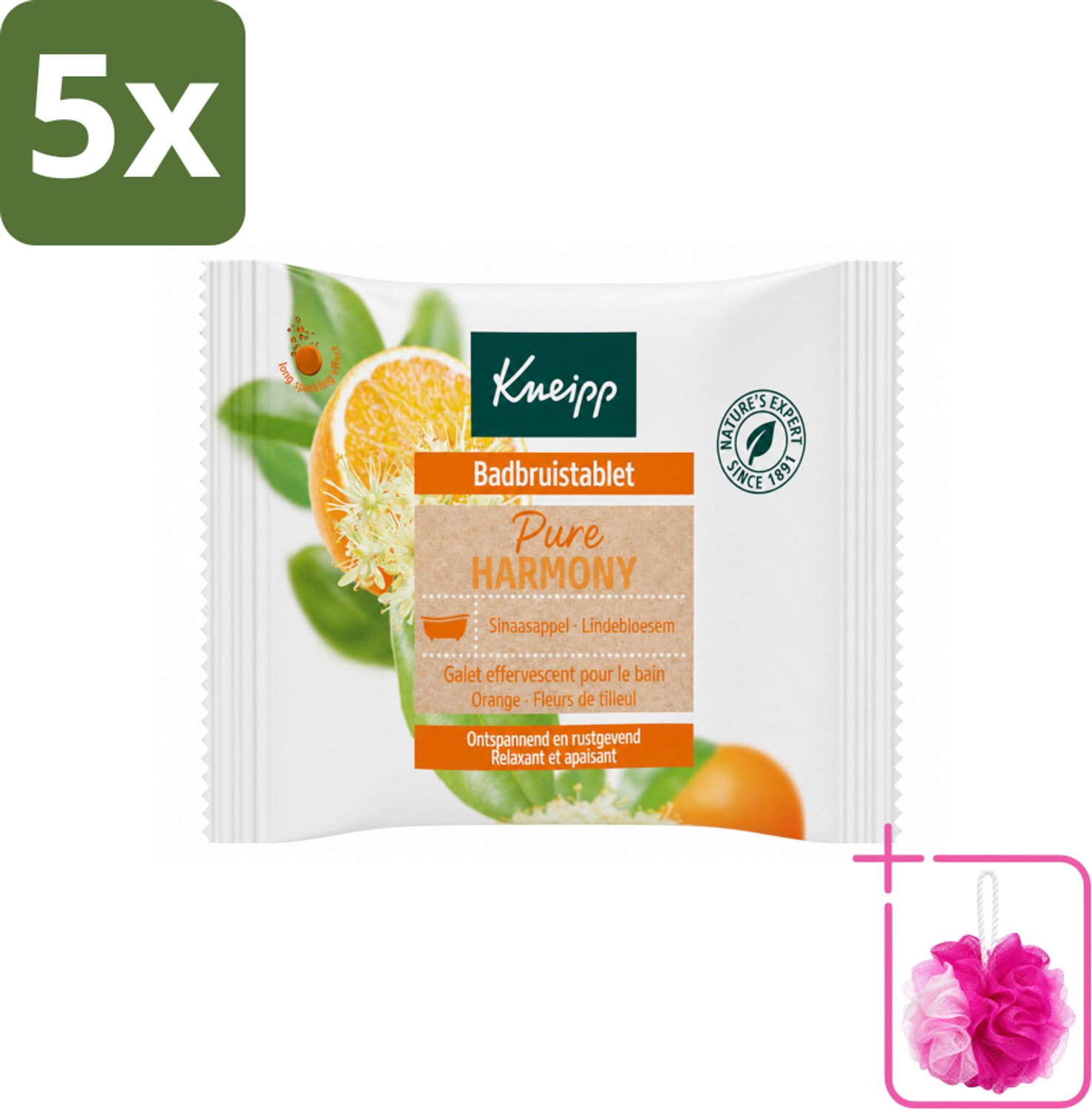 5 x Kneipp - Badbruistablet - Oranje lindebloesem - Bulkverpakking - Badbruistablet - Douchemop - Ontspanning