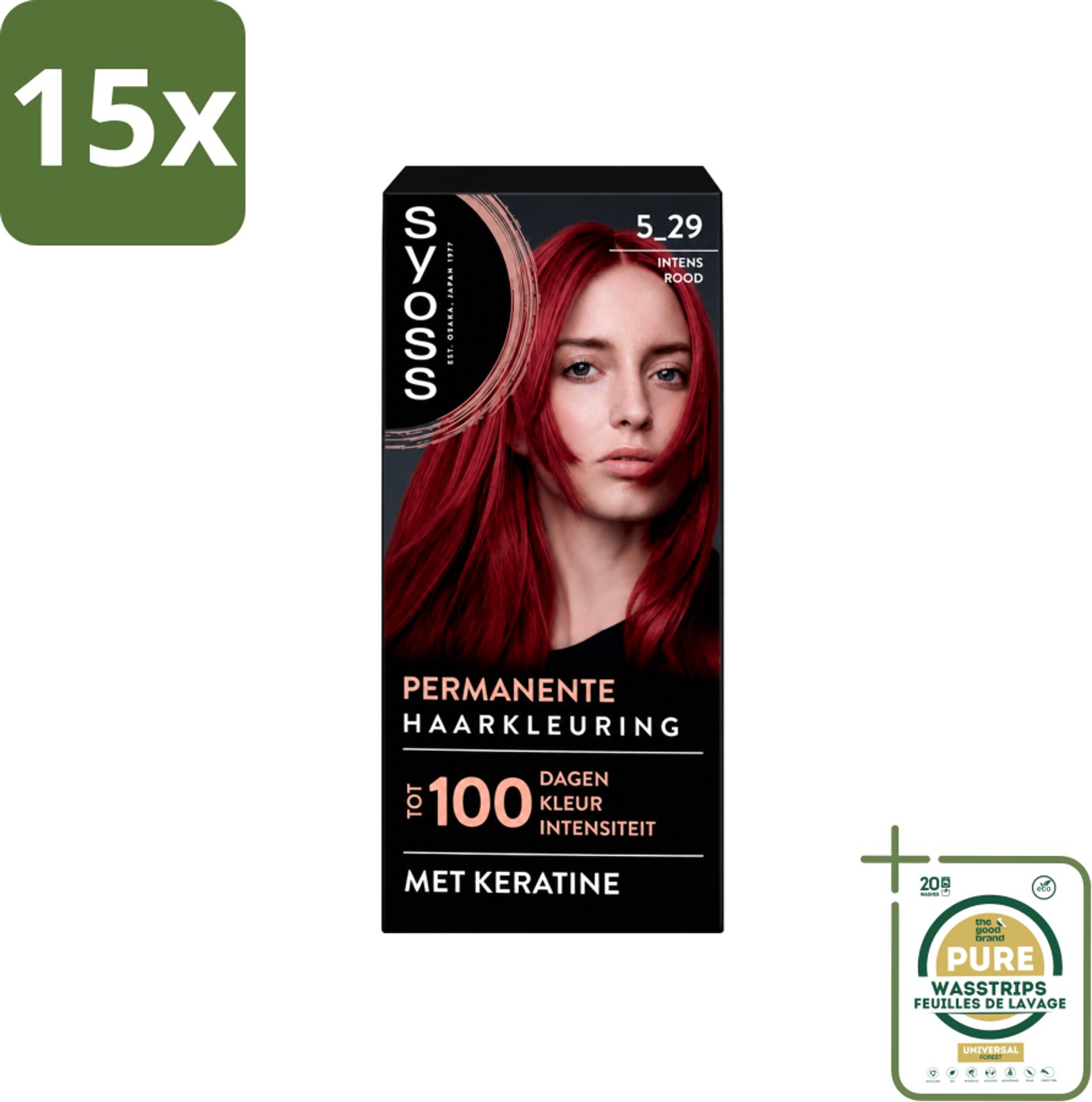 15 x SYOSS - Coloration 5-29 Intens Rood - Haarverf - Grijsdekking - Vermindert Haarbreuk - Wasstrips - Haarverf - Grijsdekking - Permanente Haarkleuring - Intens Rood - Haarverf Grijsdekking