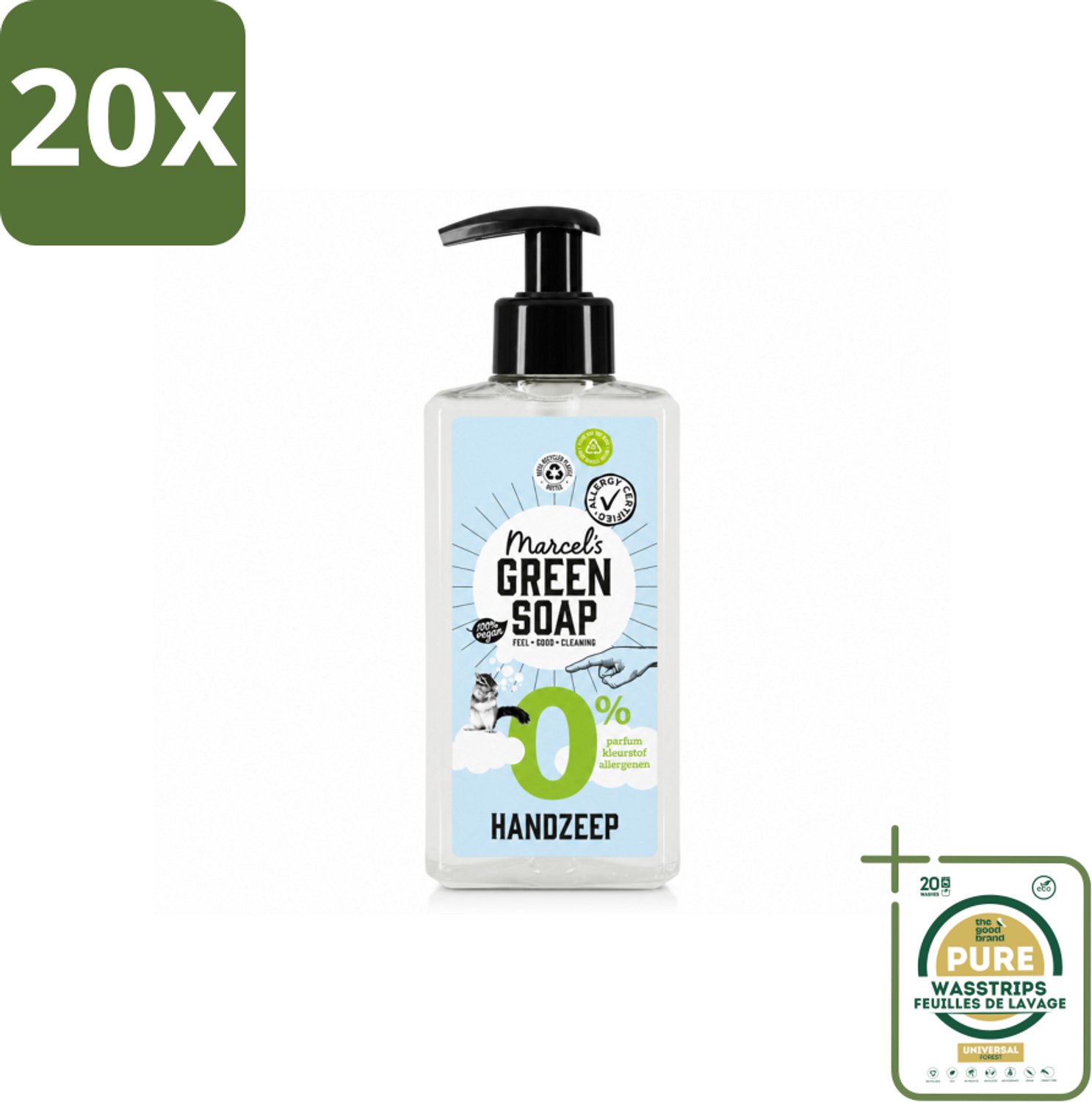 20 x Marcel's Green Soap - Handzeep 0% - Zachte verzorging - 250 ml - Wasstrips - Handzeep 0% - Gevoelige Huid - Milde Reiniging - Plantaardige Glycerine - Allergie Vrij