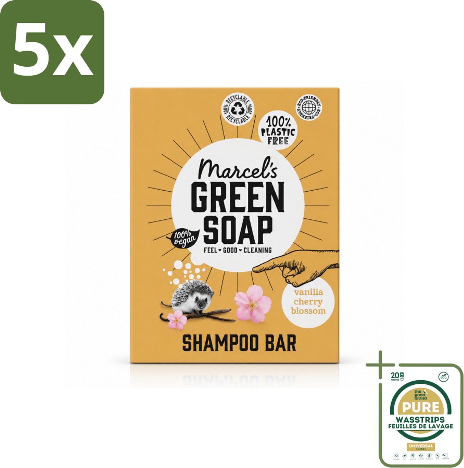 5 x Marcel's Green Soap - Shampoobar - Vanilla & Cherry Blossom - Versterkt & verzorgt - 90 gr - Wasstrips - Shampoobar - Natuurlijke Shampoo - Biologisch Afbreekbaar - Vegan Shampoo - Sulfaatvrij Shampoo