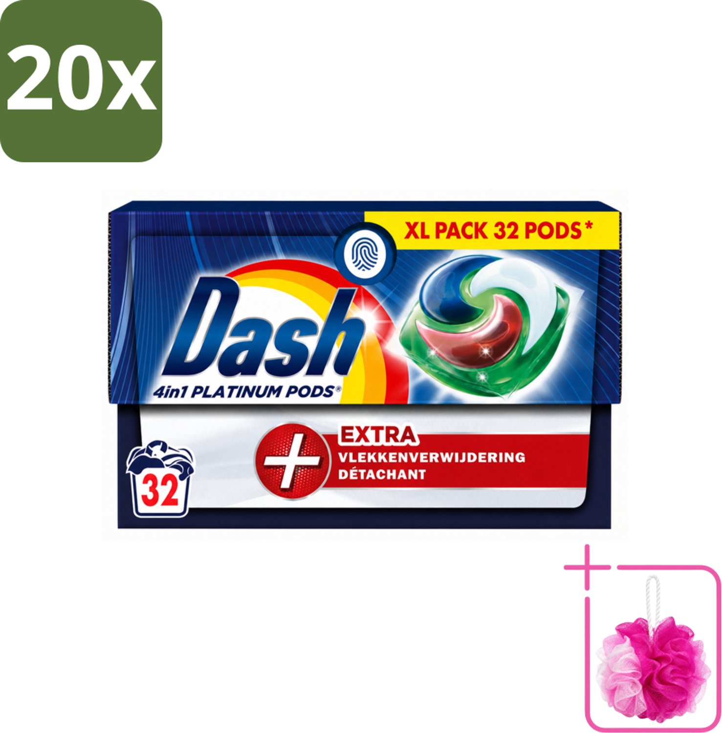 20 x Dash - 4in1 Pods +Extra Vlekkenverwijderaar - Wasmiddelcapsules - Intensieve Reiniging - 32 Wasbeurten - Bulkverpakking - Wasmiddel - Douchemop - Wasbeurt