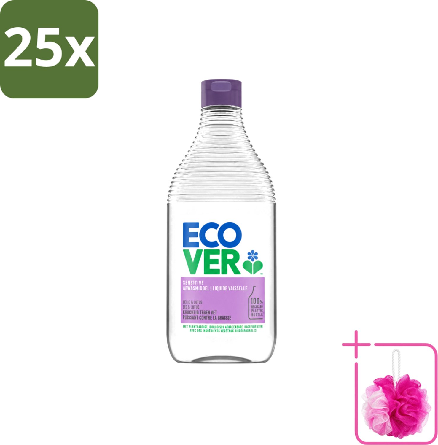 25 x Ecover - Afwasmiddel - Lelie & Lotus - 450 ml - Bulkverpakking - Afwasmiddel - Douchemop - Plantaardig afwasmiddel