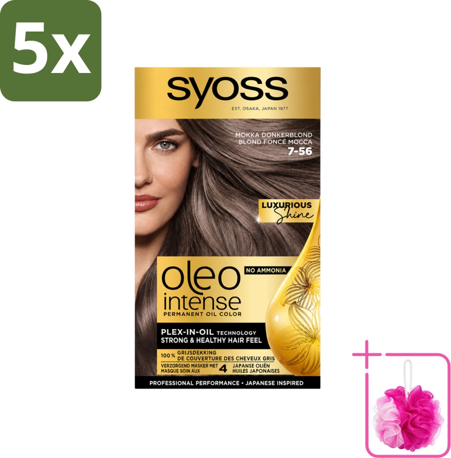 5 x SYOSS - Oleo Intense 7-56 Mokka Donkerblond - Haarverf - Zonder Ammoniak - Grijsdekking - Langdurige Kleur - Bulkverpakking - Haarkleuring - Douchemop - Permanente haarkleuring