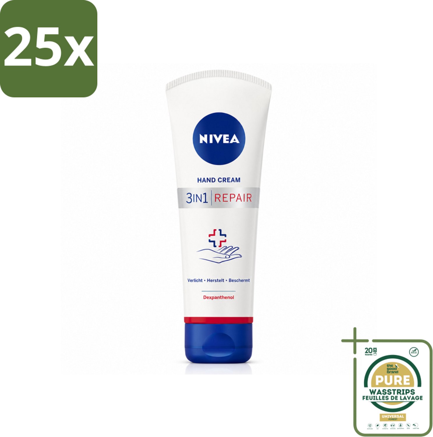 25 x NIVEA - Handcrème - 3-in-1 Herstel - Verlicht - Herstelt - Beschermt - 100 ml - Wasstrips - Handcrème - Handverzorging - Droge Handen - Herstel Handen - Dexpanthenol