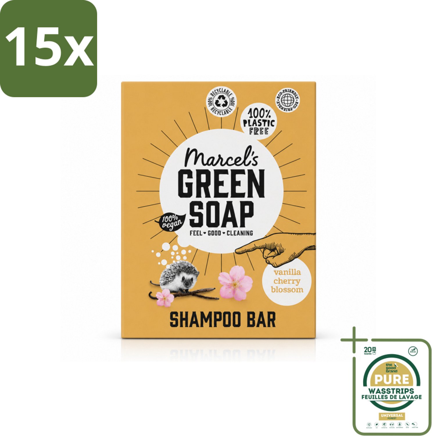 15 x Marcel's Green Soap - Shampoobar - Vanilla & Cherry Blossom - Versterkt & verzorgt - 90 gr - Wasstrips - Shampoobar - Natuurlijke Shampoo - Biologisch Afbreekbaar - Vegan Shampoo - Sulfaatvrij Shampoo