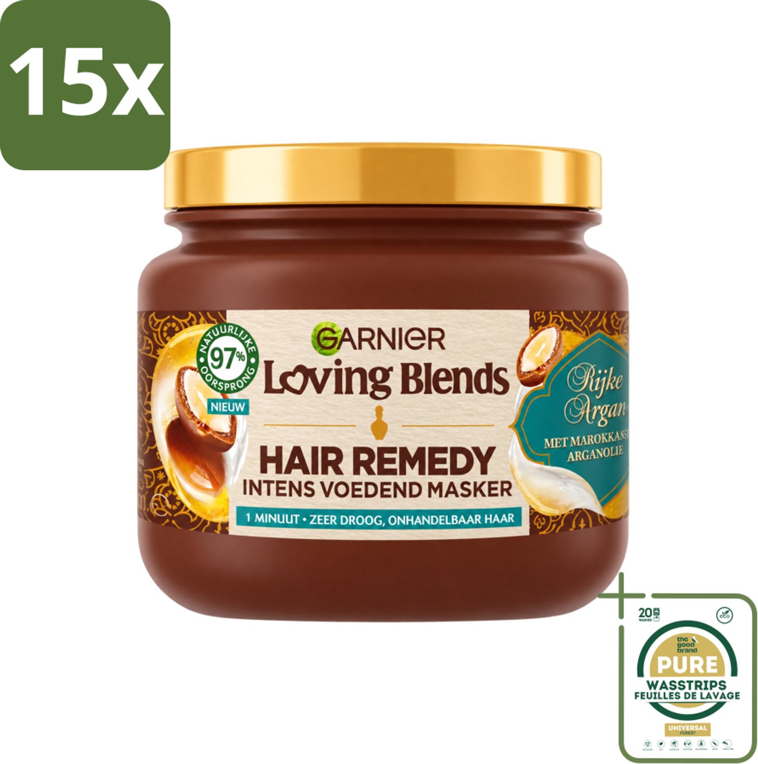 15 x Garnier - Loving Blends - Haarmasker - Rijke Argan - Zeer Droog & Onhandelbaar Haar - 340 ml - Wasstrips - Haarmasker - Droog Haar - Arganolie - Haartype - Natuurlijke Verzorging