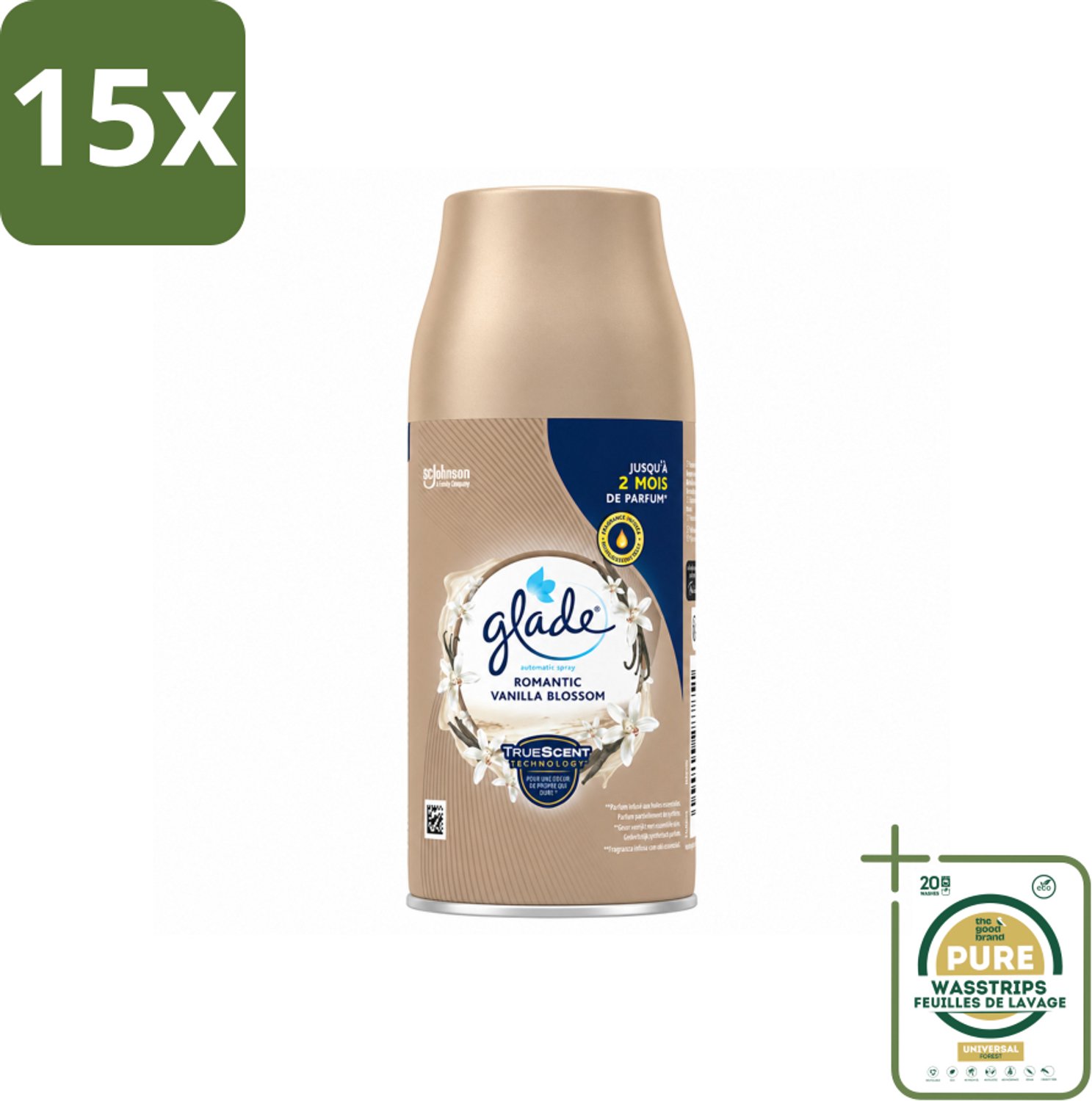 15 x Glade - Romantic Vanillebloesem Navulling - 269 ml - Wasstrips - Romantische Geur - Luchtverfrisser - Automatische Spray - Vanillebloesem - Warme Geur
