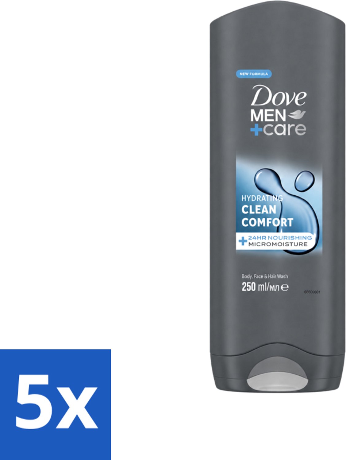 5 x Dove - Douchegel - Men+ Care Clean Comfort - Comfort en verzorging - 250 ml - Voordeelverpakking - 5 stuks