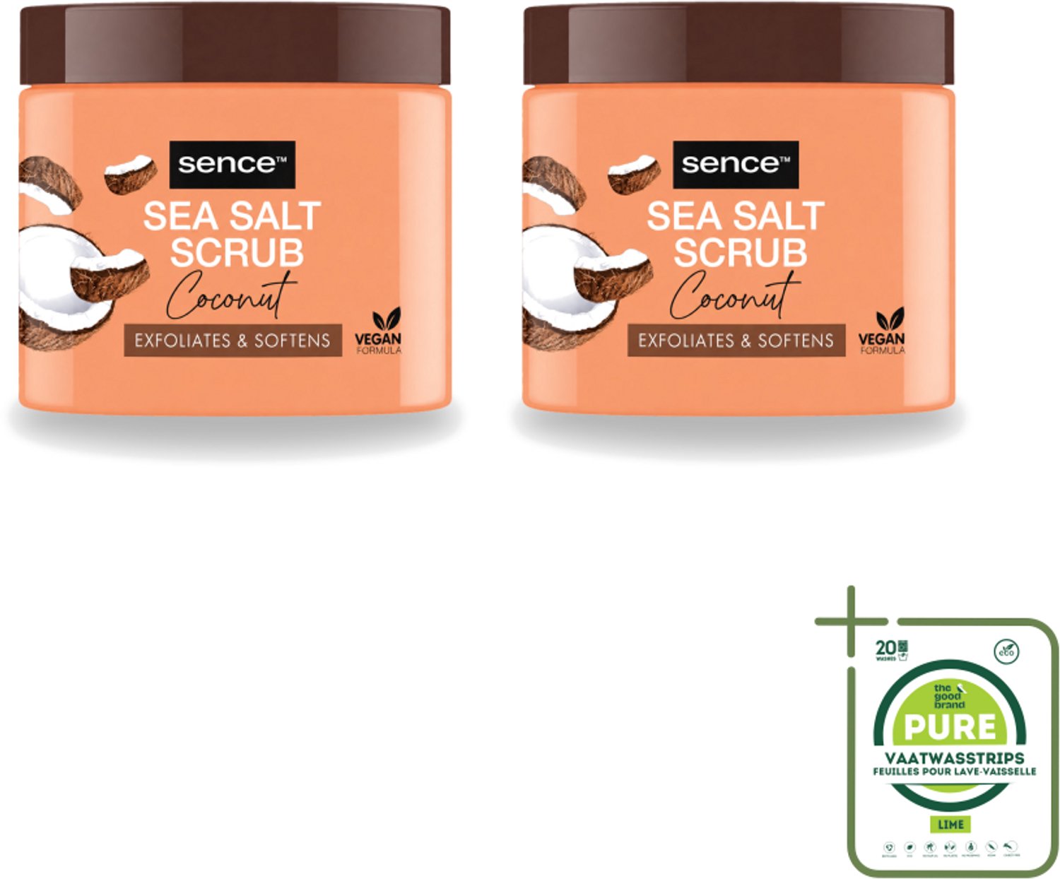 2 x Sence - Coconut - Bodyscrub - Verzorgend - 500 g - Grootverpakking - Vaatwasstrips - Bodyscrub Kokos - Huid Verzorging - Exfolieer Huid - Huid Reinigen - Kokos Geur