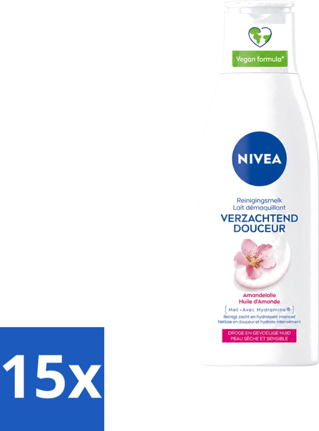 15 x Nivea - Gezichtsreiniger - Droge en Gevoelige Huid - Amandelolie - Hydramine - 200 ml - Voordeelverpakking - 15 stuks