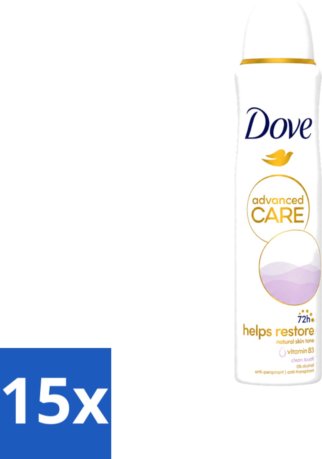 15 x Dove - Deodorant - Spray Clean Touch - Zachte geur en verzorging - 150 ml - Voordeelverpakking - 15 stuks