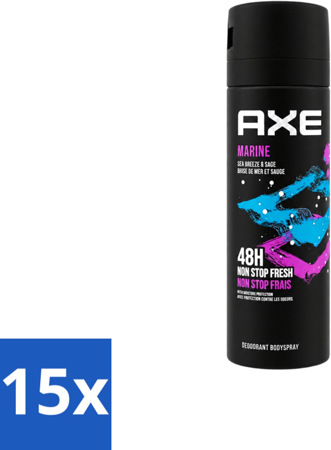 15 x Axe - Deodorant Bodyspray - 100% Fresh Fragrance - Marine - Sea Breeze & Sage - 150 ml - Voordeelverpakking - 15 stuks