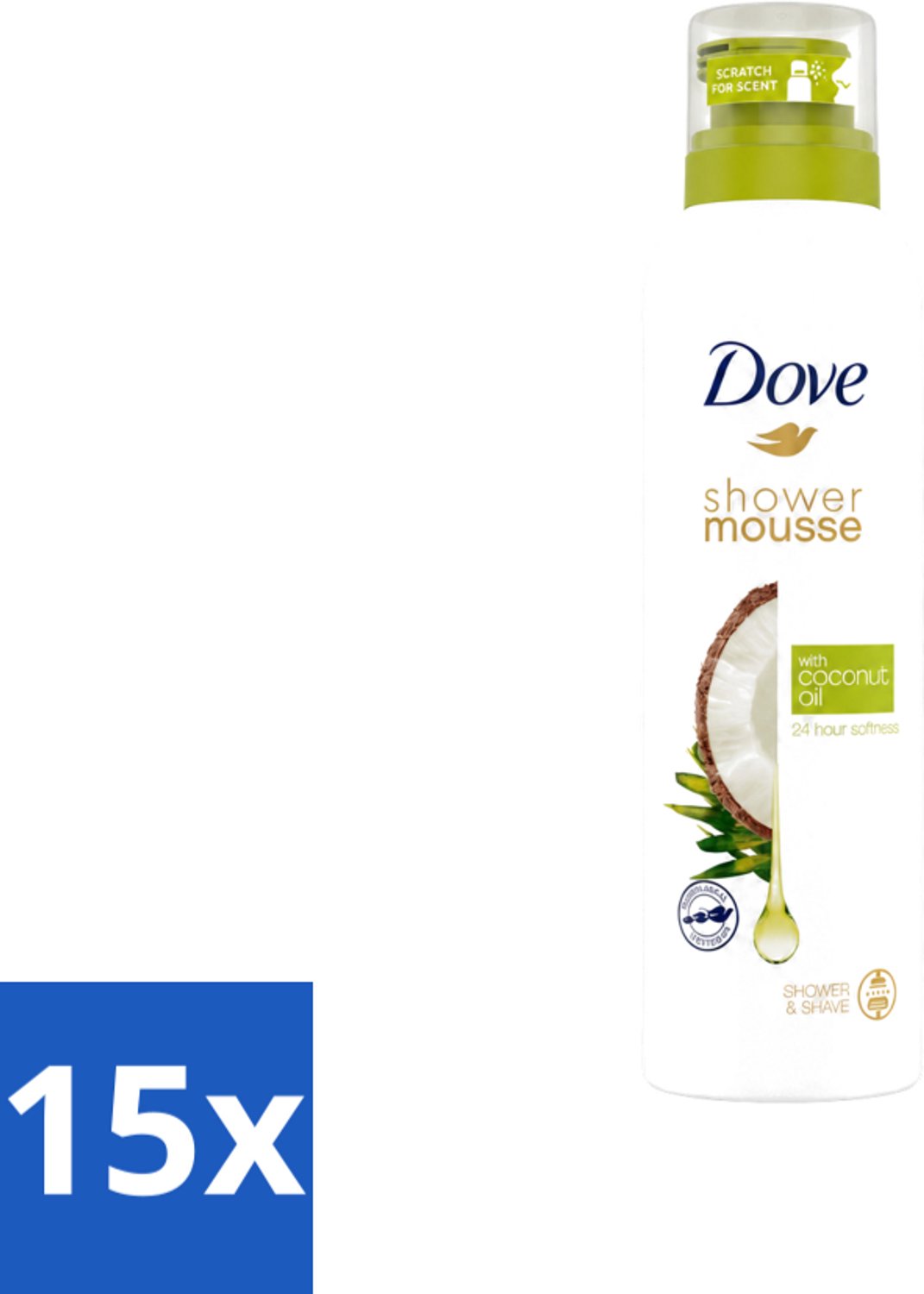15 x Dove - Douchemousse - Coconut Oil - Voedend en verzorgend - 200 ml - Voordeelverpakking - 15 stuks