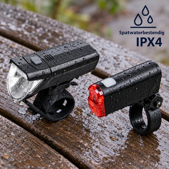 Dutch Standard fietslampenset - Led voorlicht 30 lux en achterlicht - Inclusief batterijen - IPX4 - Zwart — afbeelding 3