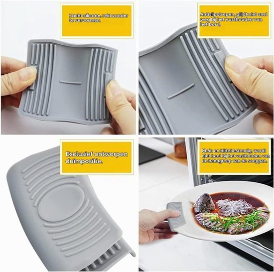 Siliconen pot oor grips, 2 paar, zwart en grijs, hittebestendige handvatbeschermers voor kookpannen, braadpannen en gietijzeren pannen — afbeelding 3