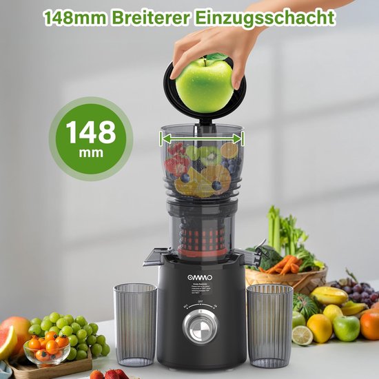 Slow Juicer voor Fruit en Groenten met 148mm Voedingstuit in Zwart — afbeelding 5