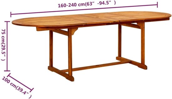 Massief acaciahout, uittrekbaar (160-240) x 100 x 75 cm, eettafel voor buiten voor terras en balkon, weerbestendig en duurzaam — afbeelding 2