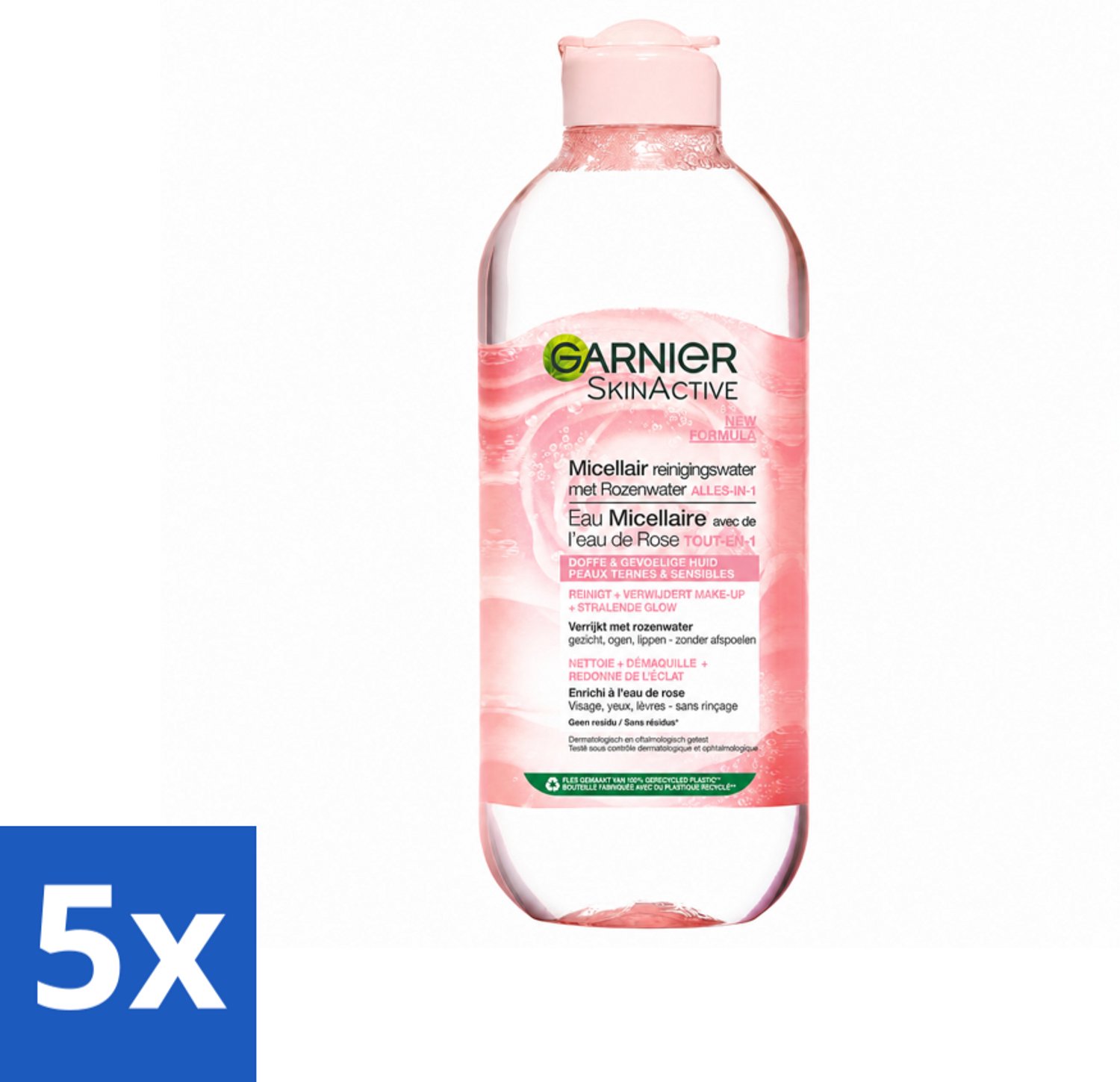 5 x Garnier - SkinActive - Micellair Reinigingswater - Rozenwater - Stralende Huid - 400 ml - Voordeelverpakking - 5 stuks