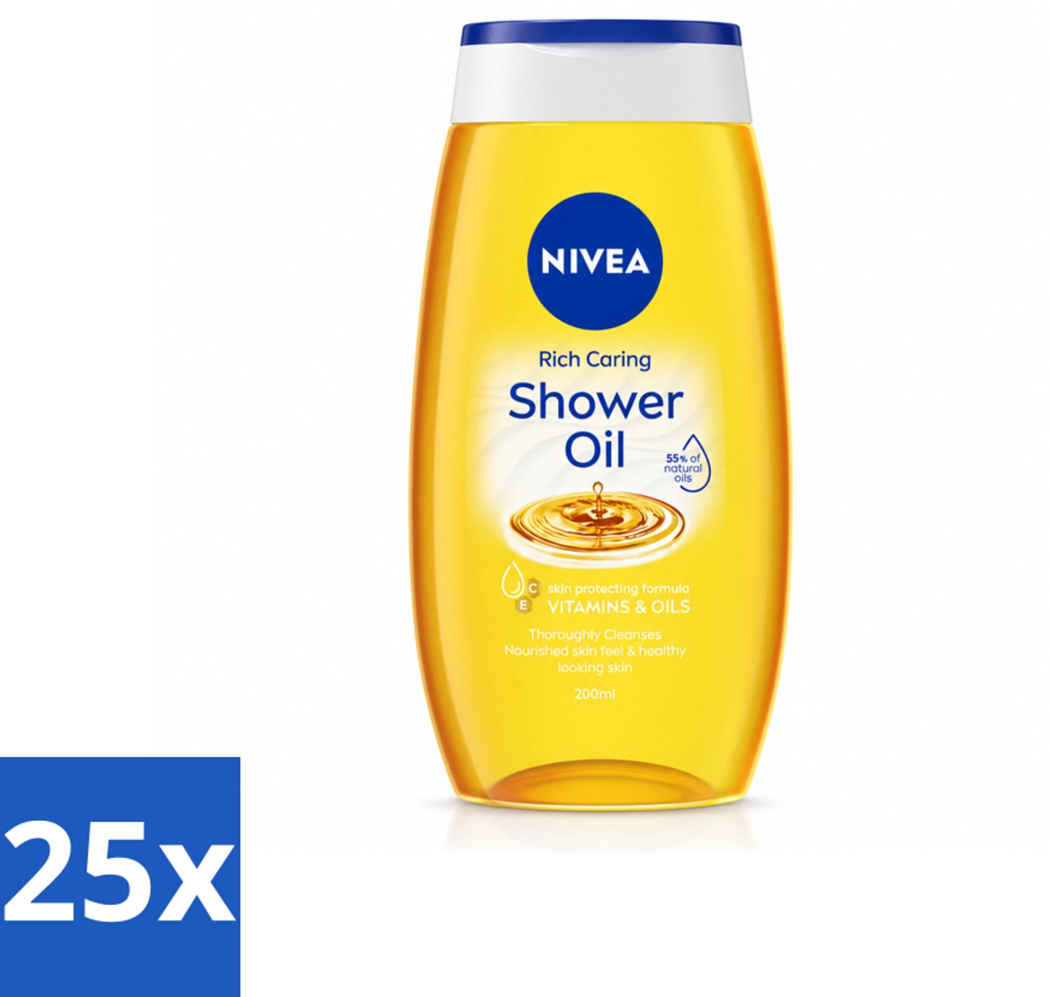 25 x NIVEA - Doucheolie - Natuurlijke Doucheolie - 200 ml - Voordeelverpakking - 25 stuks