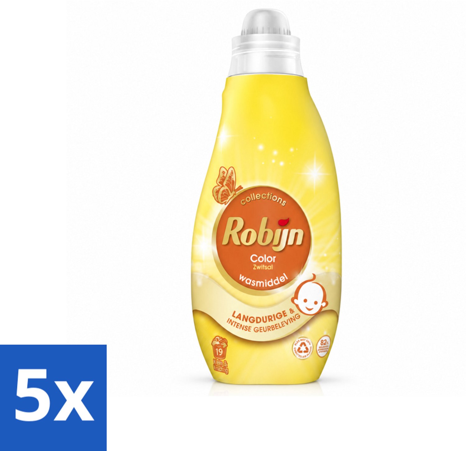 5 x Robijn - Klein & Krachtig Collections Color Zwitsal - Vloeibaar Wasmiddel - 19 Wasbeurten - Voordeelverpakking - 5 stuks