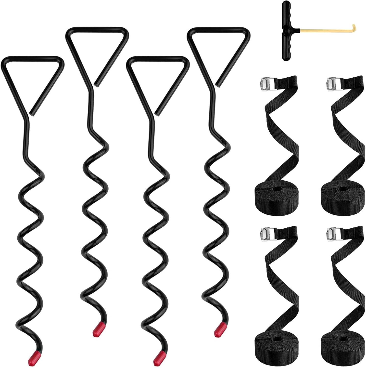 4 haringen, grondankers voor trampoline, 40 cm, robuuste verankeringen, bevestigingsaccessoires met 4 robuuste riemen voor een veilige bevestiging in de grond
