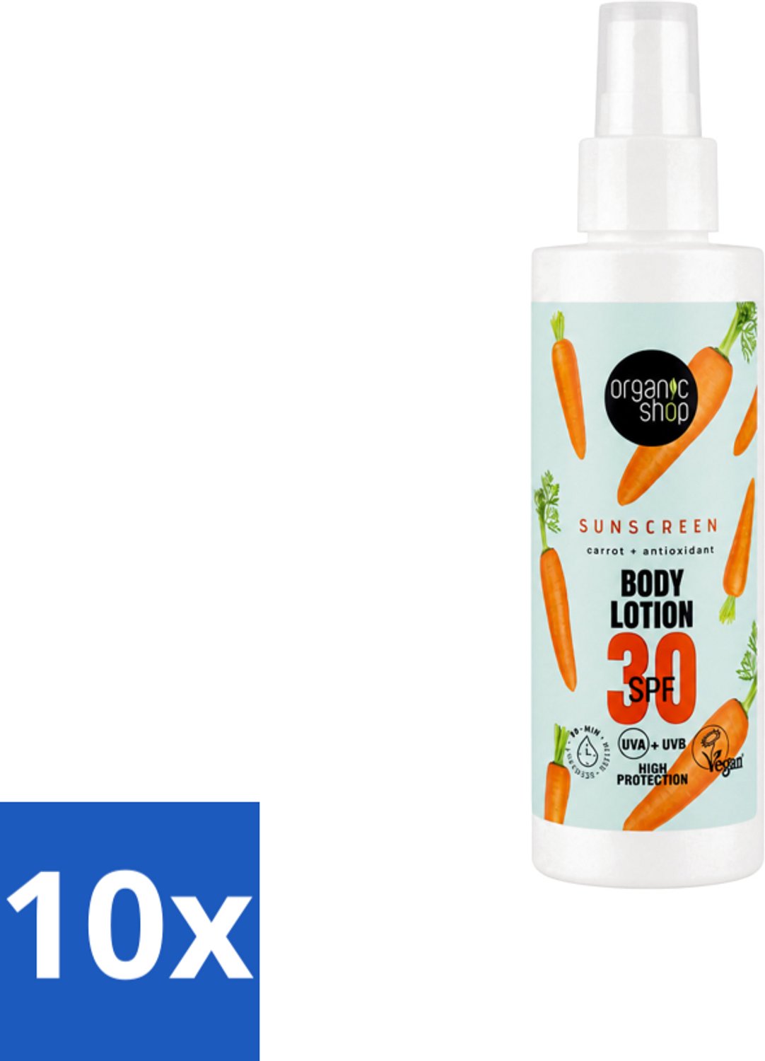 10 x Organic Shop - Zonnebrandcrème SPF 30 - Bescherming tegen de Zon - 150 ml - Voordeelverpakking - 10 stuks