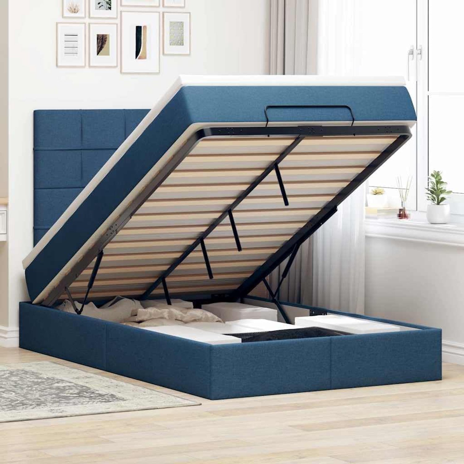 Opbergbed met pocketveringmatras Blauw 120x200 cm