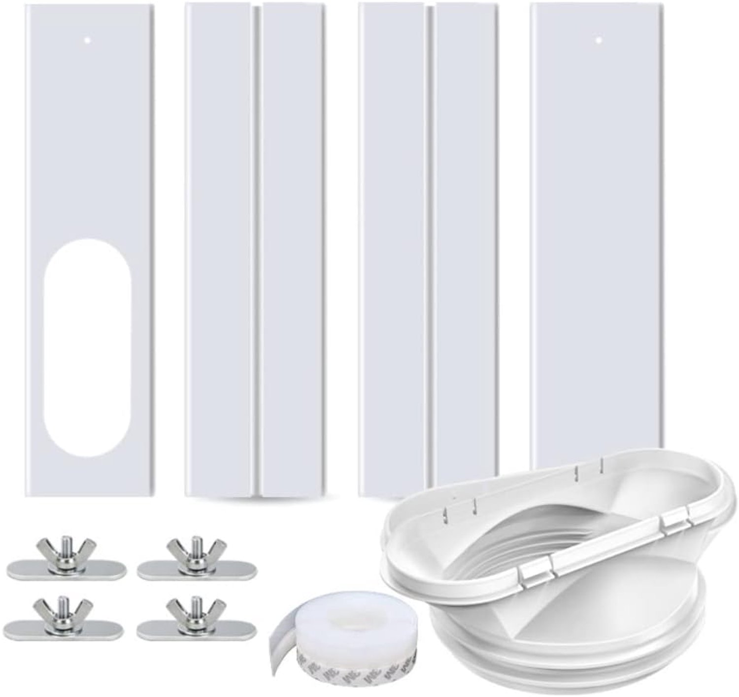 Draagbaar, AC-ventilatieset voor schuifraam, verstelbaar, duurzame pvc-afdichtingsplaten voor slang (4 stuks (10-43-140 cm-130 en 150 mm))