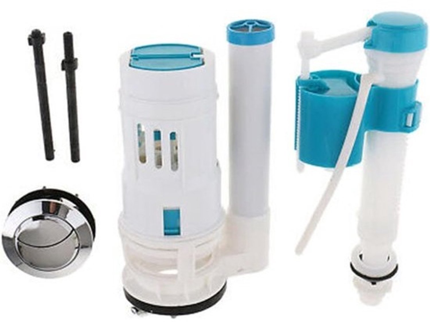 Vulkit voor toiletreservoir - Set spoelonderdelen - Toiletreparatie - Dubbele spoelknop - 18-24 cm reservoir - Chroom