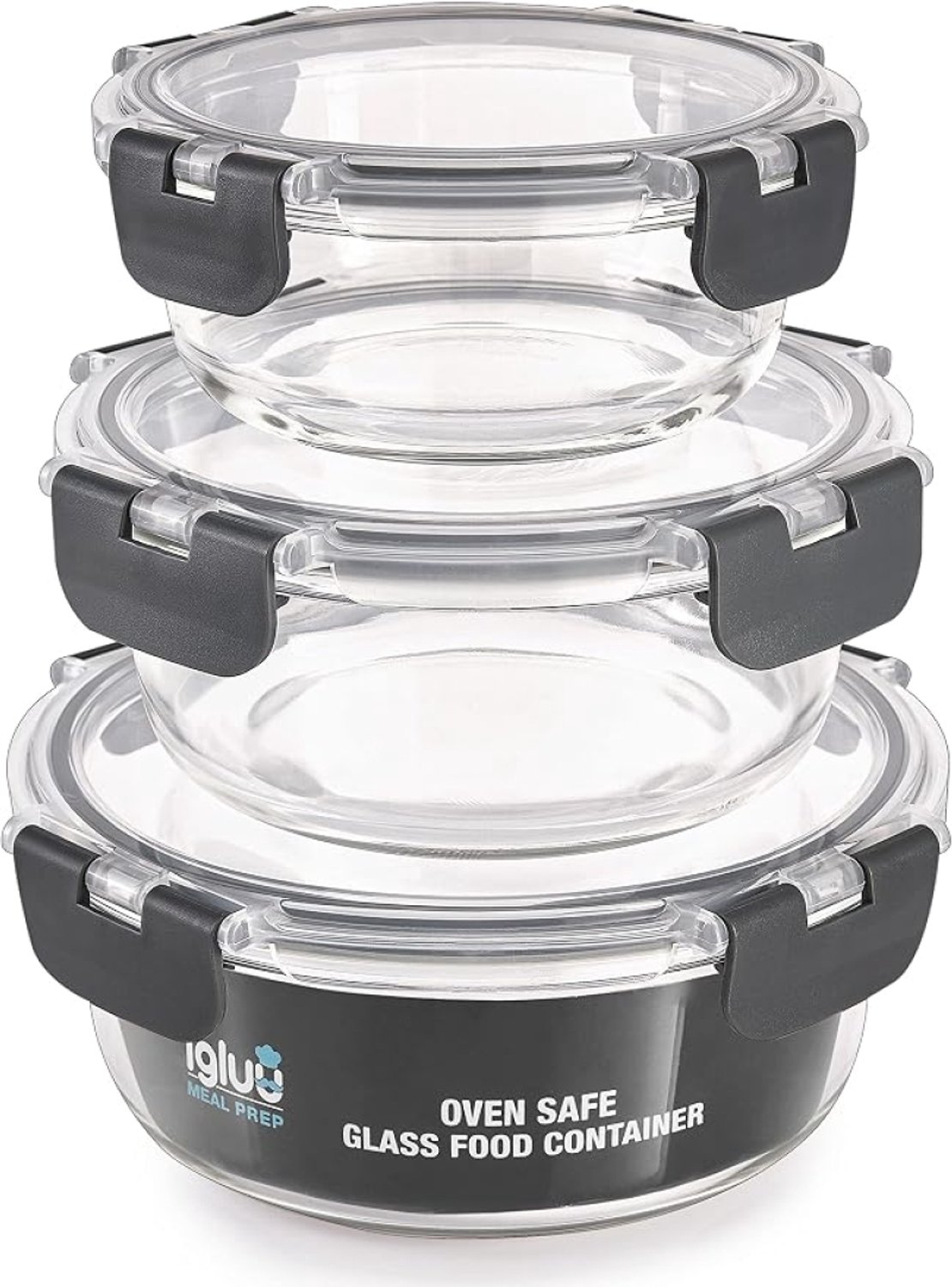 Nazik Living Glazen Vershoudbakjes Rond Set van 3 – 400/650/950 ml – Luchtdicht, BPA-vrij, Stapelbaar