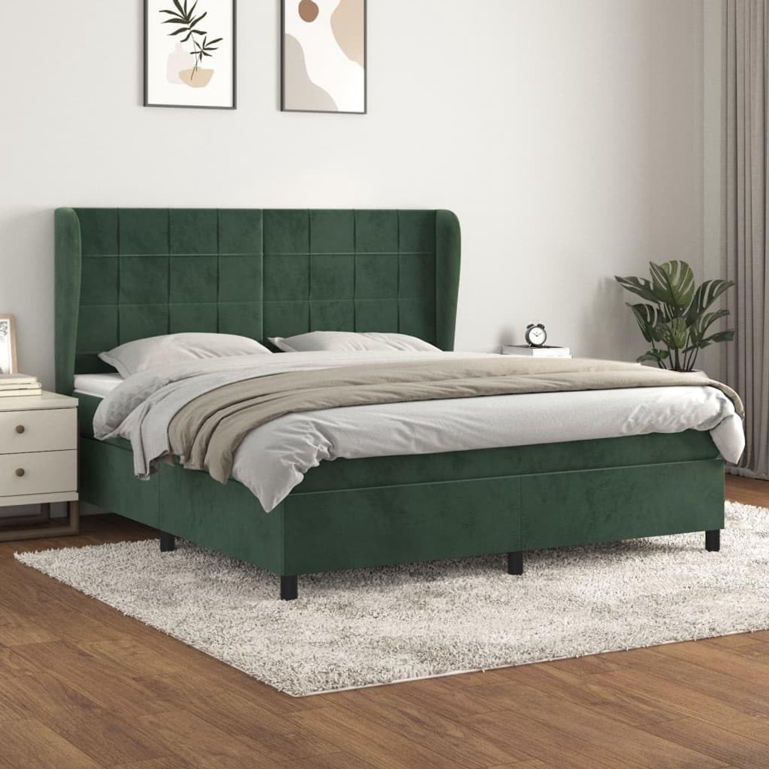 Familiebed, tweepersoonsbed, slaapkamermeubel, boxspringbed met matras, donkergroen, 160x200 cm, fluweel