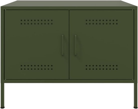 Table Bijzettafel voor bank, woonkamer, meubels, woonkamer, tafel voor bank, salontafel, olijfgroen, 68 x 50 x 50,5 cm, staal, voor slaapkamer, keuken, balkon, tuin — afbeelding 3